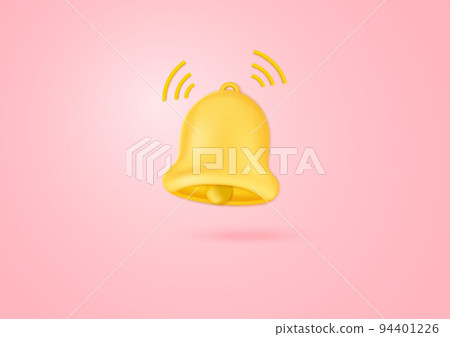 3d Notification Bell icon  Cartoon Style, with new alert concept  for social media element. reminder , on a pastel background. 94401226