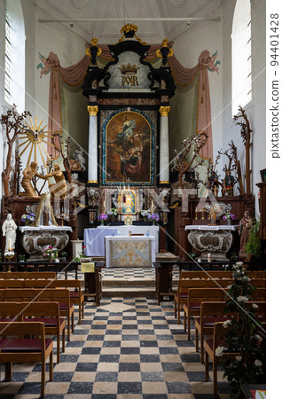 Oud-Heverlee, Flemish Brabant, Belgium - Interior of a catholic chapel and altar Oud-Heverlee, Flemish Brabant, Belgium - Interior of a catholic chapel and altar 94401428