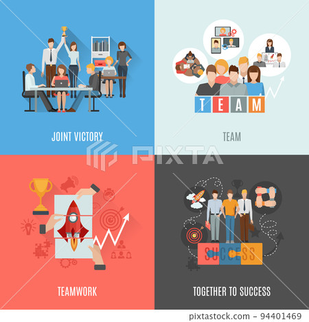Teamwork 4 flat icons square composition 94401469