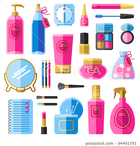 Makeup beauty accessories flat icons set 94401591