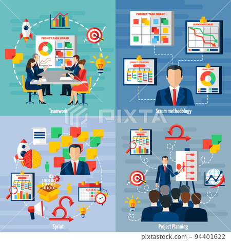 Scrum Agile 4 Flat Icons Square Scrum Agile 4 Flat Icons Square 94401622