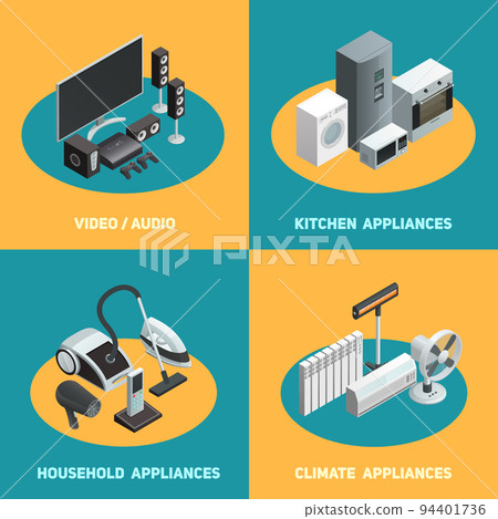 Household Appliances 4 Isometric Icons Square Household Appliances 4 Isometric Icons Square 94401736