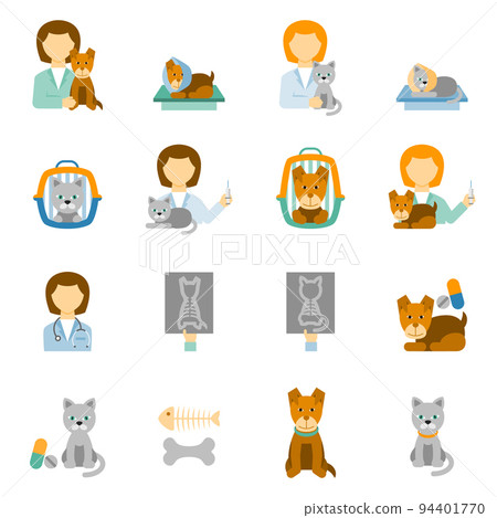 Veterinary clinic practice flat icons set Veterinary clinic practice flat icons set 94401770