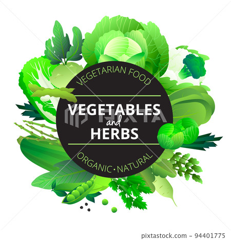 Vegetables Herbs Round Green Frame Vegetables Herbs Round Green Frame 94401775