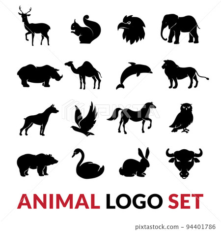 Wild Animals Black Logo Icons Set 94401786