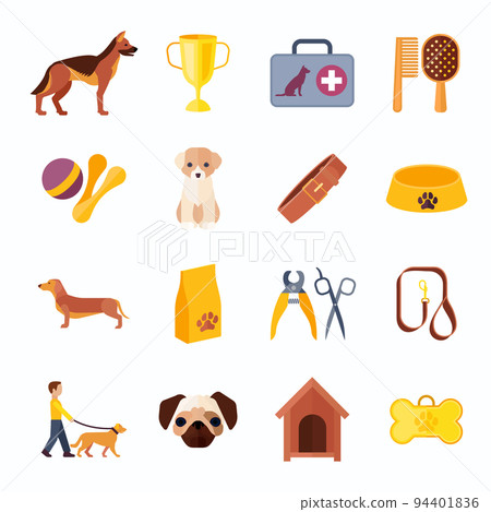 Pets dog flat icons set 94401836