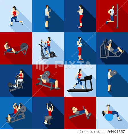 Gym Workout People Flat Set 94401867