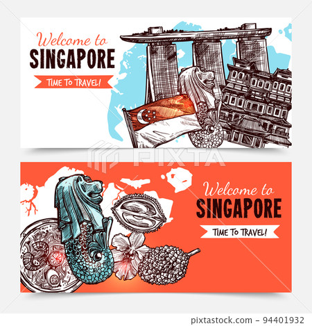 Singapore Hand Drawn Sketch Banners Singapore Hand Drawn Sketch Banners 94401932