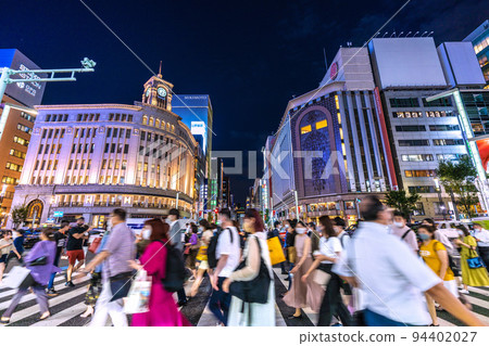 Tokyo cityscape in Japan 8 weeks world's highest number of deaths 5 weeks world's second highest. Crowds in Ginza before the corona disaster = September 16 94402027