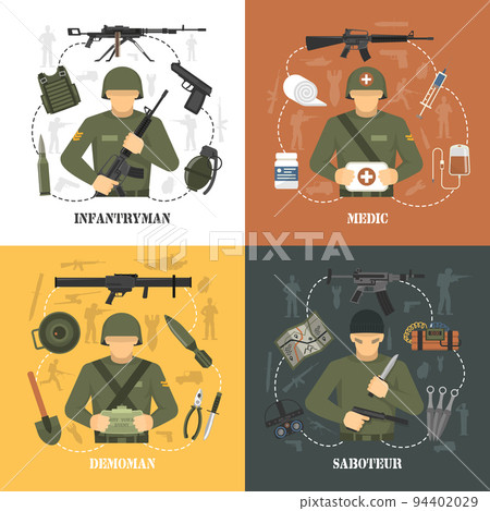 Military Army 4 flat icons Square 94402029