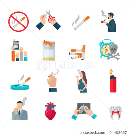 Smoking Flat Icons Set - Stock Illustration [94402067] - PIXTA