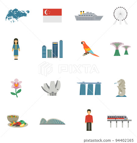 Singapore Culture Flat Icons Set 94402165