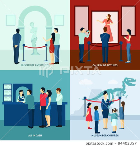 Museum visitors 4 flat icons square Museum visitors 4 flat icons square 94402357