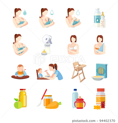 Baby Feeding Flat Icons Set Baby Feeding Flat Icons Set 94402370
