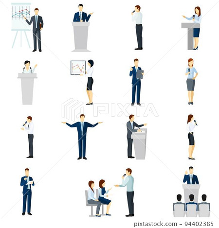 Public speaking people flat icons set Public speaking people flat icons set 94402385