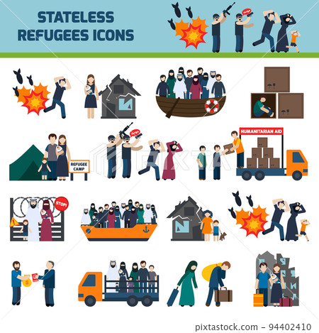 Stateless refugees icons 94402410