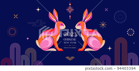 Chinese new year 2023 year of the rabbit - Chinese zodiac symbol, Lunar new year concept, colorful Chinese new year 2023 year of the rabbit - Chinese zodiac symbol, Lunar new year concept, colorful 94403394