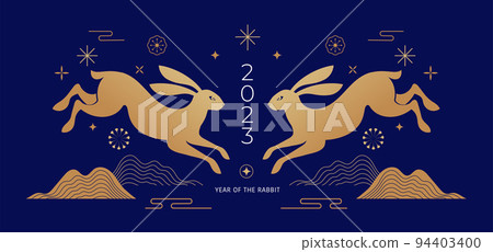 Chinese new year 2023 year of the rabbit - Chinese zodiac symbol, Lunar new year concept, blue and Chinese new year 2023 year of the rabbit - Chinese zodiac symbol, Lunar new year concept, blue and 94403400