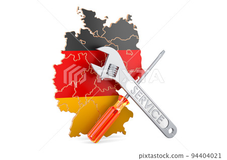 German map with screwdriver and wrench, 3D rendering 94404021