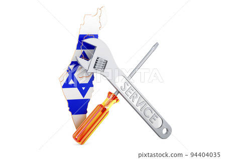 Israeli map with screwdriver and wrench, 3D rendering 94404035