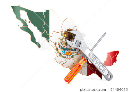 Mexican map with screwdriver and wrench, 3D rendering 94404053