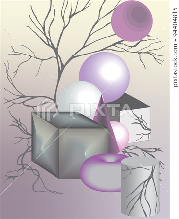 3D illustration. Set of geometric shapes in space. Artistic content. Can be used to create elements of corporate identity and other promotional products. 94404815