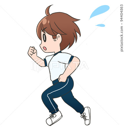 Running boy wearing short-sleeved gym clothes Running boy wearing short-sleeved gym clothes 94404863
