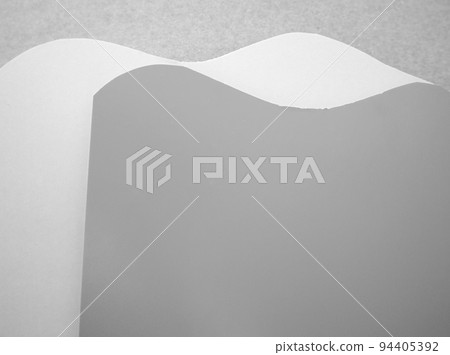 Conceptual art of paper crafts design, mountains, hills, waves. Homemade clipping of colored paper, template, place for text, black and white 94405392