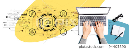 E-learning concept with person using a laptop E-learning concept with person using a laptop 94405890