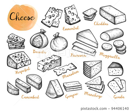Cheese ink sketches set. Cheese ink sketches set. 94406140