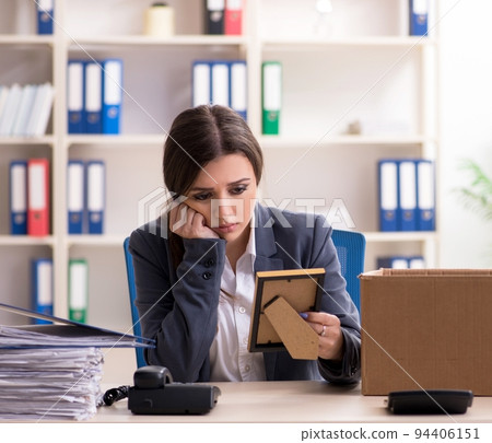 Dismissal and firing concept with woman employee Dismissal and firing concept with woman employee 94406151