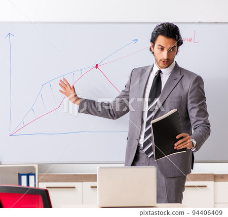 Young handsome businessman in front of whiteboard Young handsome businessman in front of whiteboard 94406409