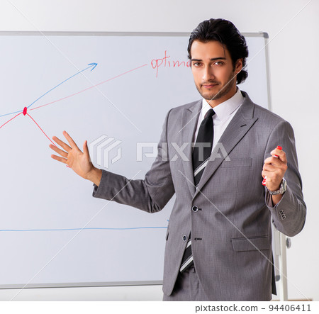 Young handsome businessman in front of whiteboard Young handsome businessman in front of whiteboard 94406411