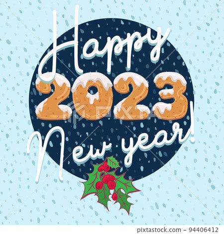 2023 Christmas card design in cartoon style with text Happy New year in form of homemade cookies. Doodle letters for brochure, poster, vintage festive background, party postcard. Vector. 2023 Christmas card design in cartoon style with text Happy New year in form of homemade cookies. Doodle letters for brochure, poster, vintage festive background, party postcard. Vector. 94406412
