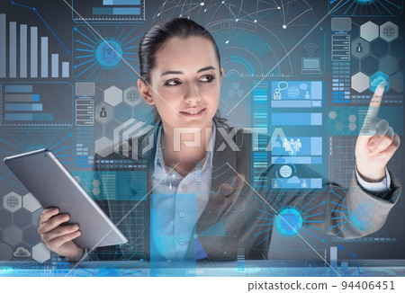 Futuristic media sharing concept with woman 94406451