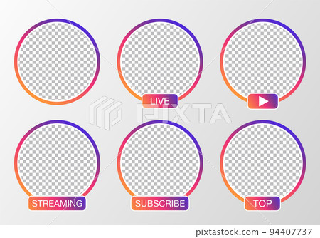 Social media avatar set. User icon, stories, LIVE video, streaming. Colorful gradient. Logo, symbol, sign. Vector illustration. 94407737