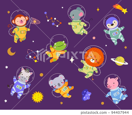 Cartoon space animals astronaut suits flying... - Stock Illustration ...