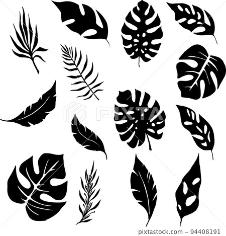 set of black silhouettes of tropical leaves, isolated elements, decor 94408191