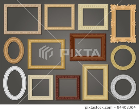 Frames for paintings. Square blank templates of different pictures or photos recent vector decorative baguette frames Frames for paintings. Square blank templates of different pictures or photos recent vector decorative baguette frames 94408304
