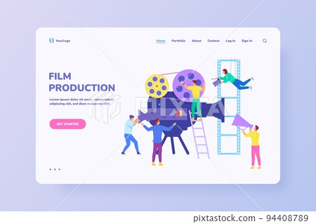 Filming landing. Creative people making film, cinema production process movie videotape studio recording content tv broadcasting Filming landing. Creative people making film, cinema production process movie videotape studio recording content tv broadcasting 94408789