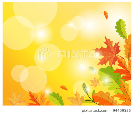 Frame with autumn maples and on a light background with sun glare. Autumn illustration, vector Frame with autumn maples and on a light background with sun glare. Autumn illustration, vector 94409526