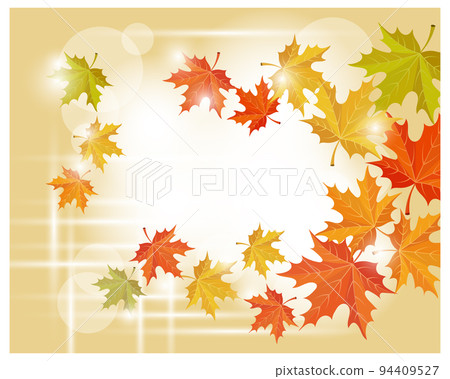 Frame with autumn maple leaves on a light background with sun glare. Autumn illustration, vector 94409527