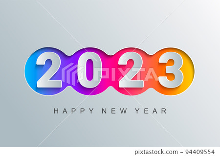2023 new year greeting card in paper cut style. 2023 new year greeting card in paper cut style. 94409554