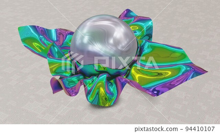 Pearl in a iridescent candy wrapper, modern art concept, 3D rendering 94410107