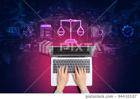Legal advice service concept with person using laptop Legal advice service concept with person using laptop 94410187