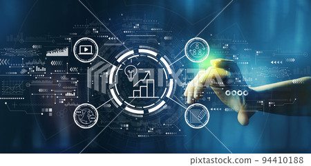 Content marketing concept with hand pressing a technology screen Content marketing concept with hand pressing a technology screen 94410188