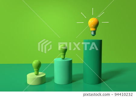 Idea light bulbs on the podiums - 3D 94410232
