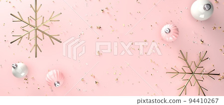 Christmas snowflakes with baubles - 3D render Christmas snowflakes with baubles - 3D render 94410267