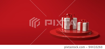 Christmas gift boxes on podiums - 3D render Christmas gift boxes on podiums - 3D render 94410268