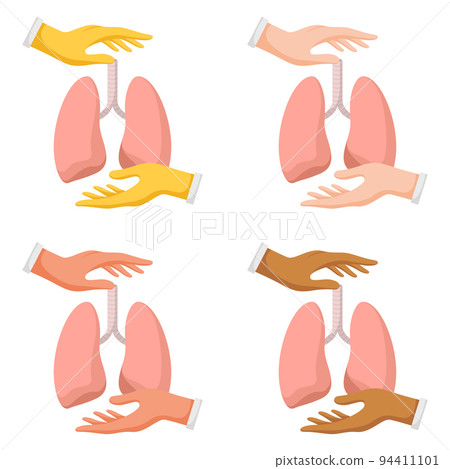 Set of hands gestures with lung Set of hands gestures with lung 94411101